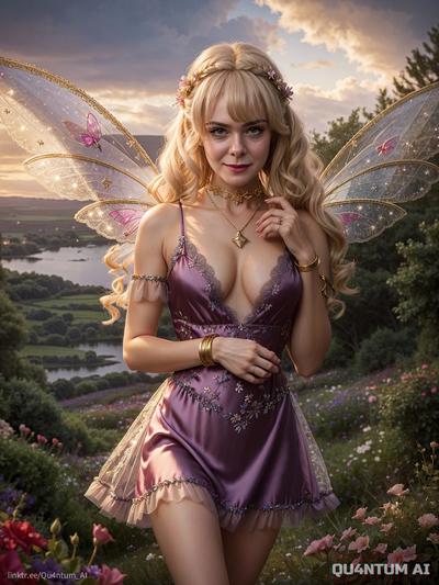 3D AI Generated - AI Elle Fanning - Fairy Magic Forest Lingerie Wings Fantasy