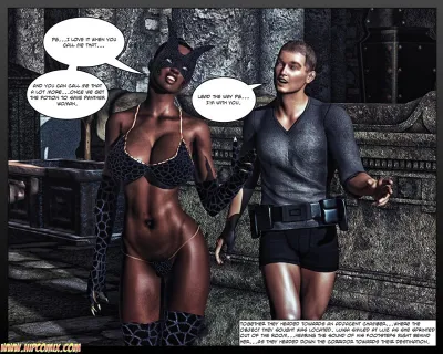 3D Big-Breasted Catgirl Fights in Panther Bra - Adult Comic Bondage